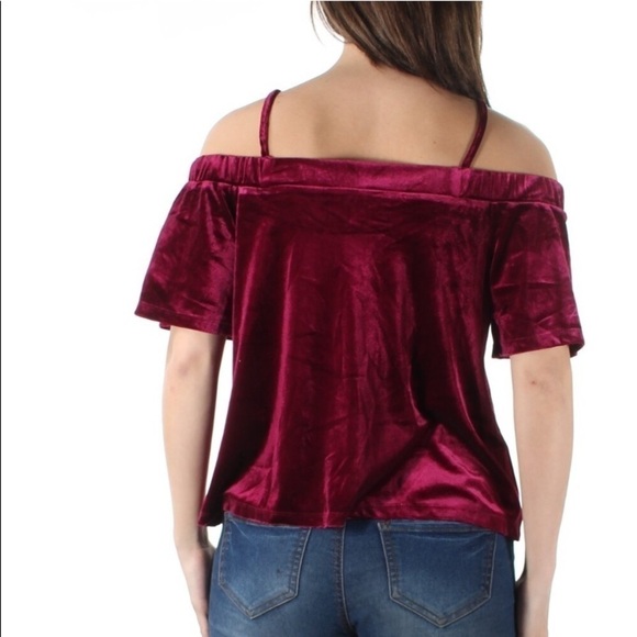 One ❤️ Clothing Burgundy Velvet Off Shoulder Top NWT Women’s Small - Picture 2 of 6